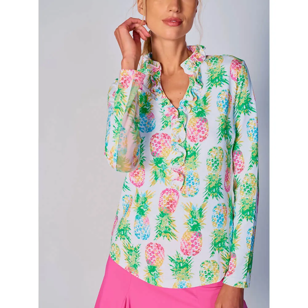 G Lifestyle Ananas Long Sleeve Double Ruffle Top - Green