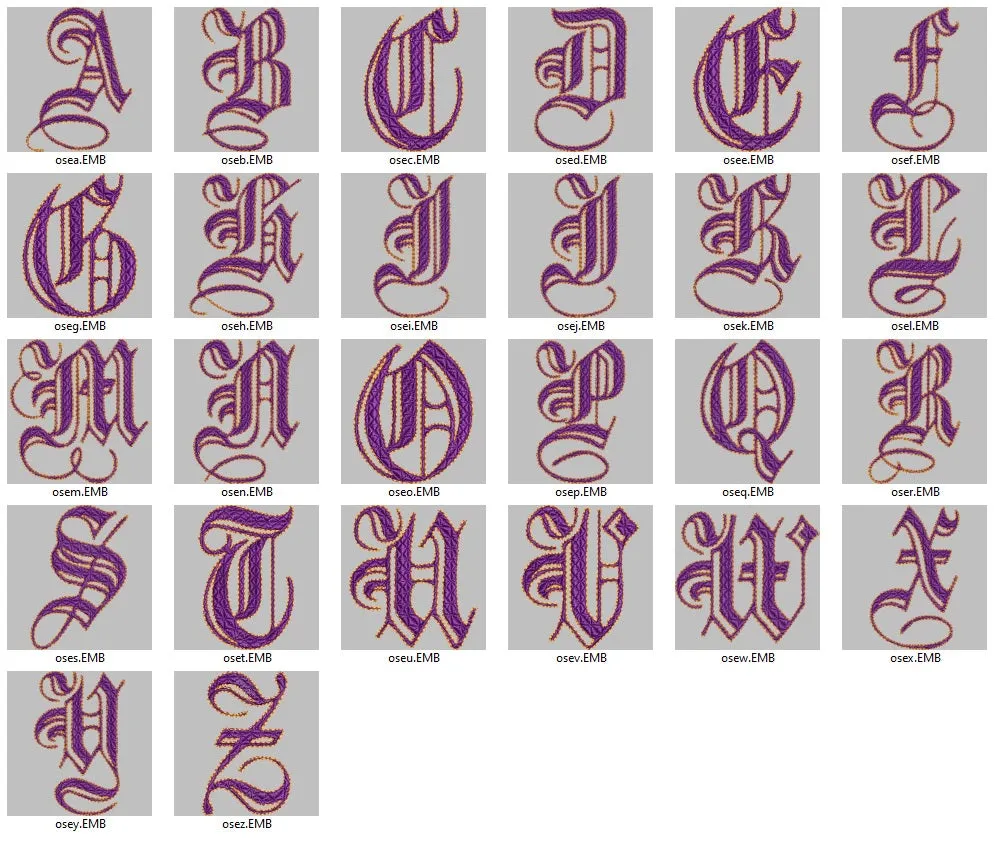 Gothic Script Alphabet Embroidery Pack – Complete A-Z Monogram Collection