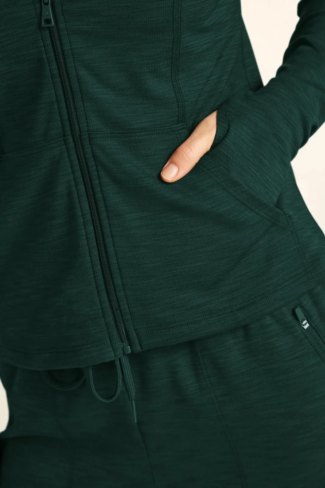 Heather Rib Morning Jog Hoodie, Midnight Green Heather Rib