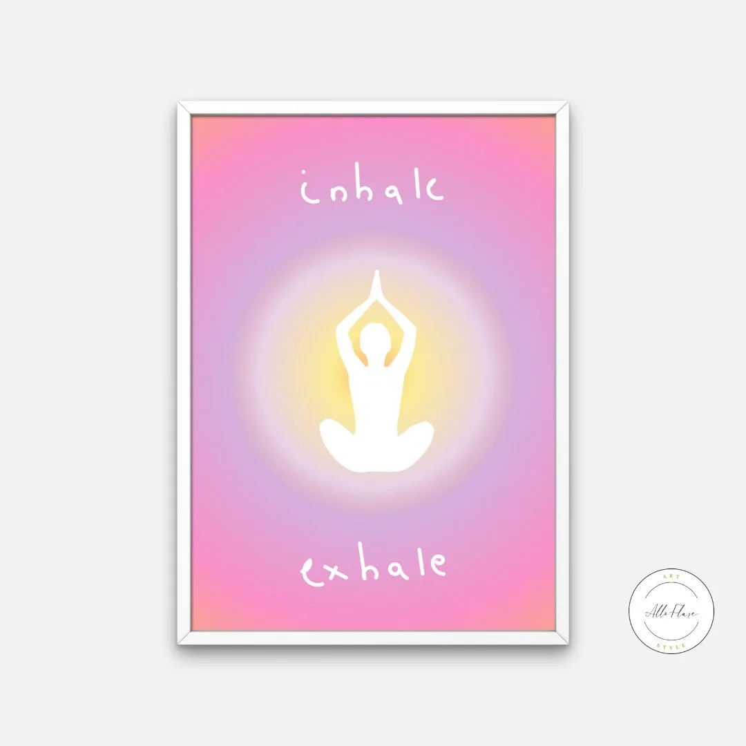 Inhale Exhale Yoga Poster PRINTABLE WALL ART, Danish Pastel, Sports Wall Art, Abstract Color, Aura Aesthetic Art Print, Yoga Pose Poster, Yoga Artwork, Zen Poster