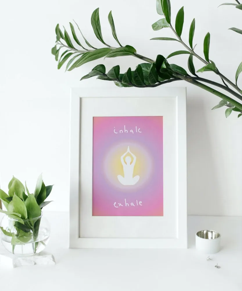 Inhale Exhale Yoga Poster PRINTABLE WALL ART, Danish Pastel, Sports Wall Art, Abstract Color, Aura Aesthetic Art Print, Yoga Pose Poster, Yoga Artwork, Zen Poster