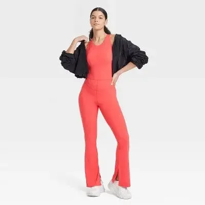 JoyLab Women's High Neck Flare Active Bodysuits Yoga Gym Workout Jumpsuit