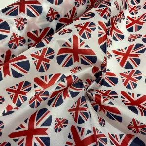 Jubilee Lightweight White union jack heart polyester Fabric 147cm M1607