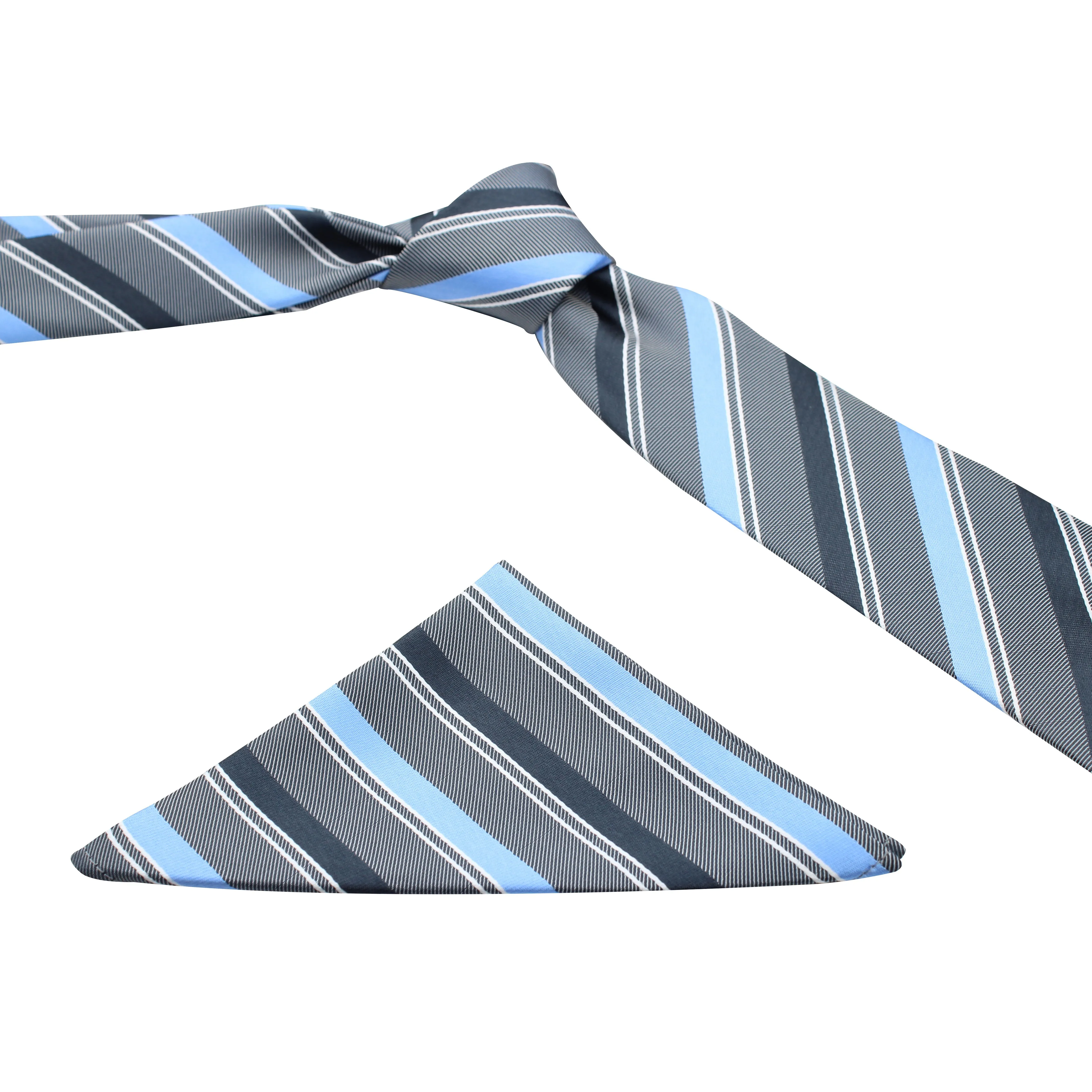 Kovove Gray Striped Necktie and Pocket Square Gift Box