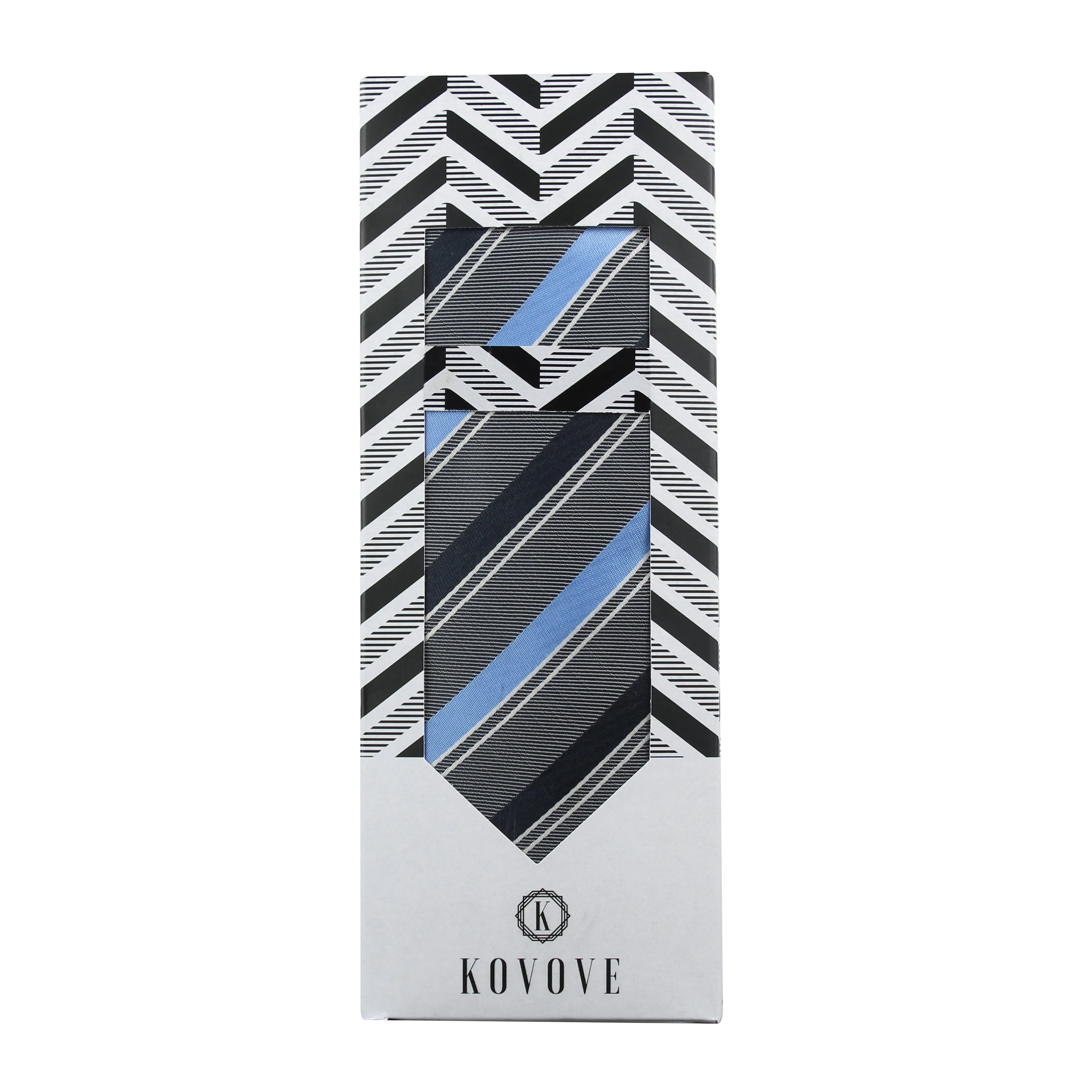 Kovove Gray Striped Necktie and Pocket Square Gift Box