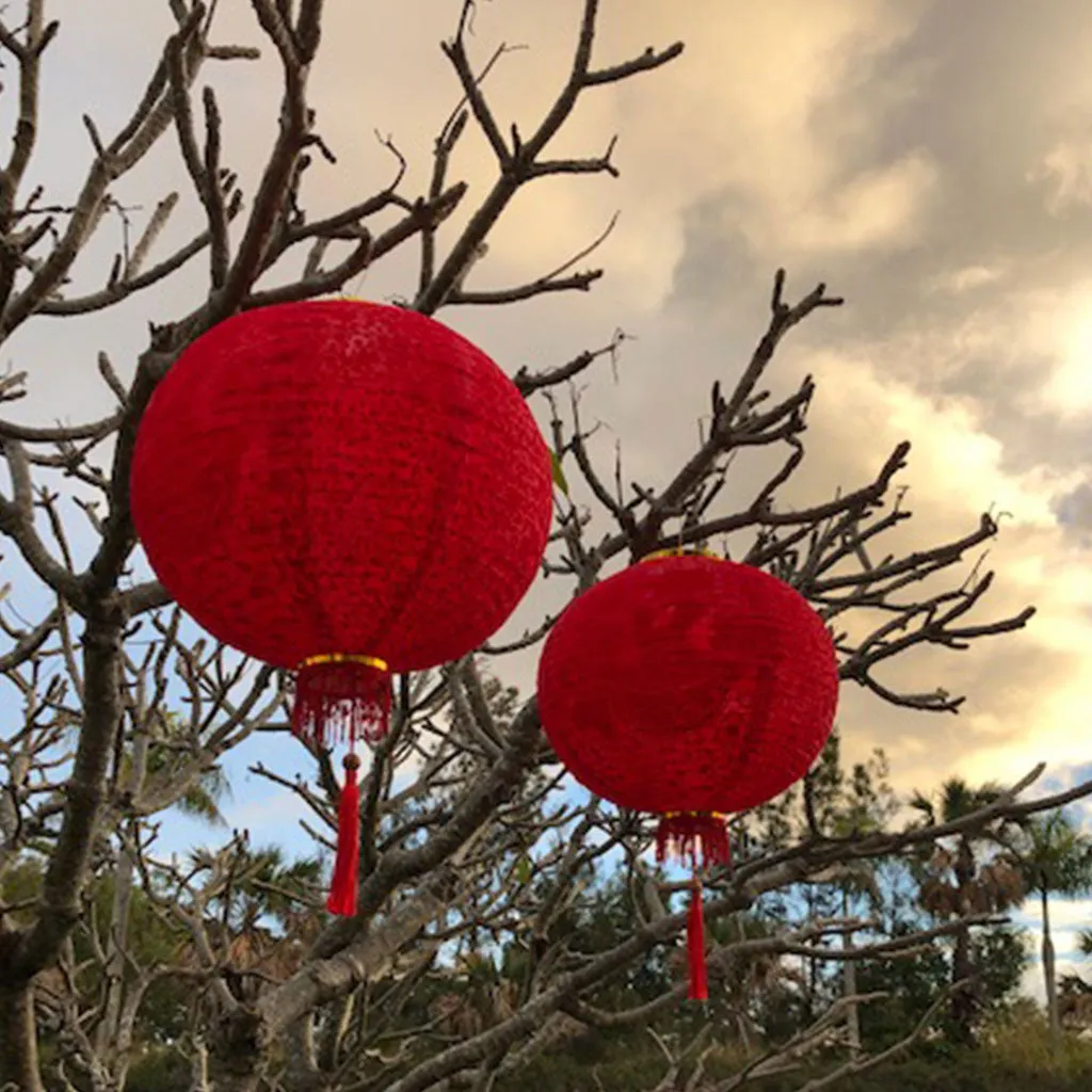 Large Red Silk / Velvet Prosperity Chinese Lanterns - 2 pack (40cm)