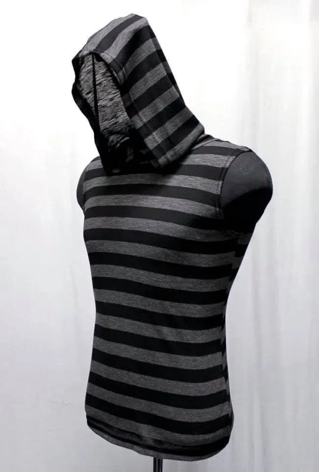 MEN'S SLEEVELESS HOODIE T-shirt - Punk Black /Grey Stripe