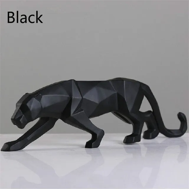 Modern Resin Geometric Black Panther Sculpture