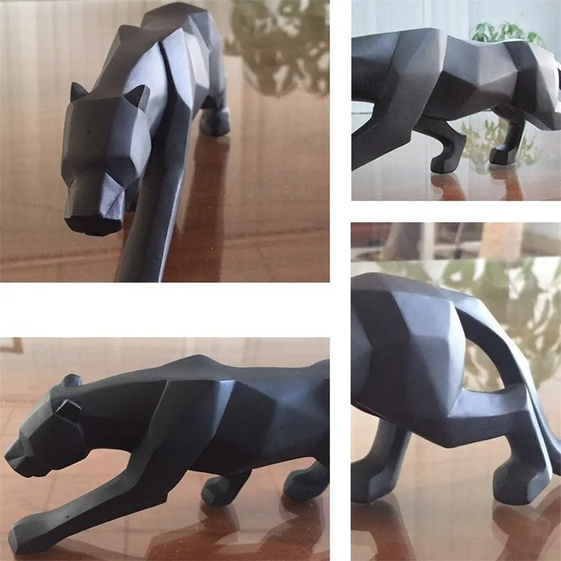 Modern Resin Geometric Black Panther Sculpture