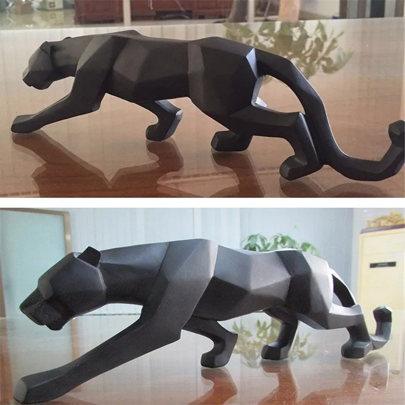 Modern Resin Geometric Black Panther Sculpture