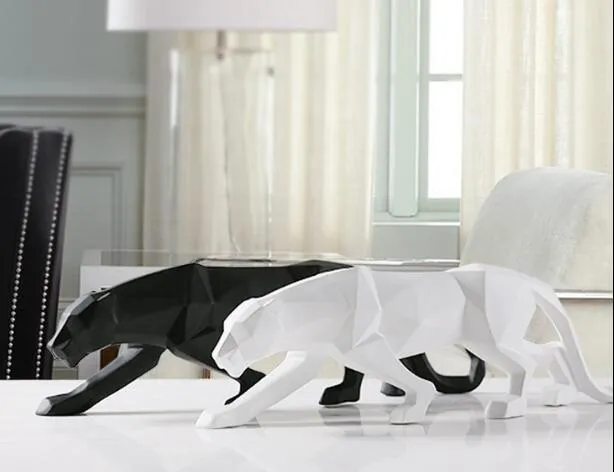 Modern Resin Geometric Black Panther Sculpture