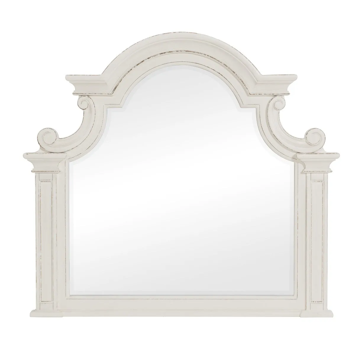 Oak Veneer Mirror - Antique White & Brown-Gray Finish