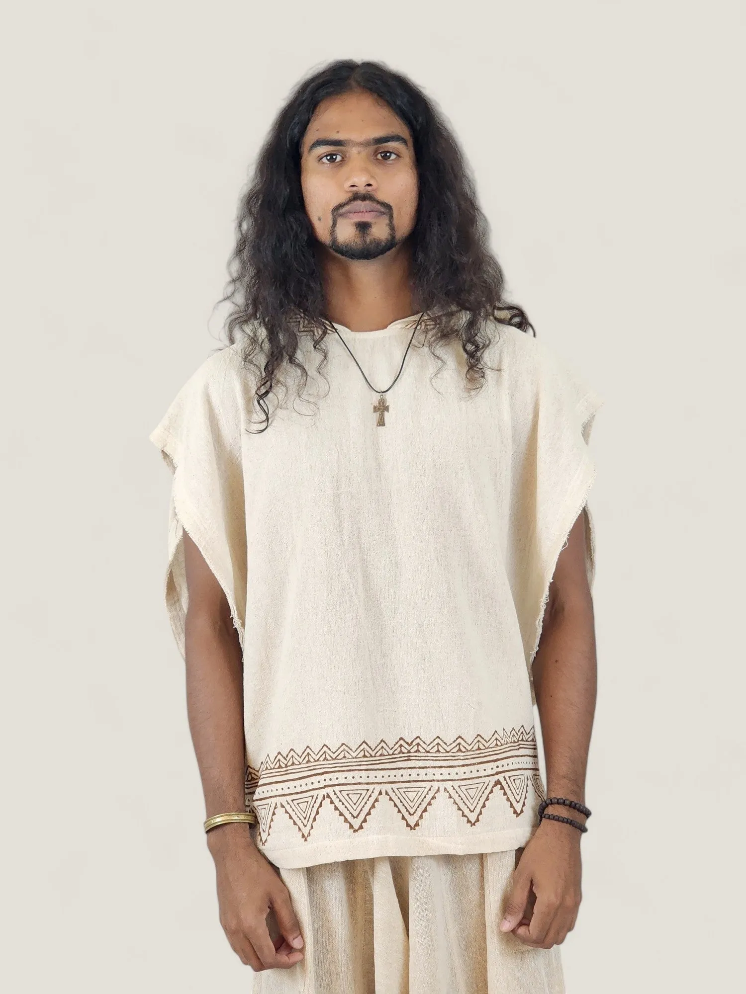 Organic Cotton Tribal Block Printed Men's Shirt with Hood