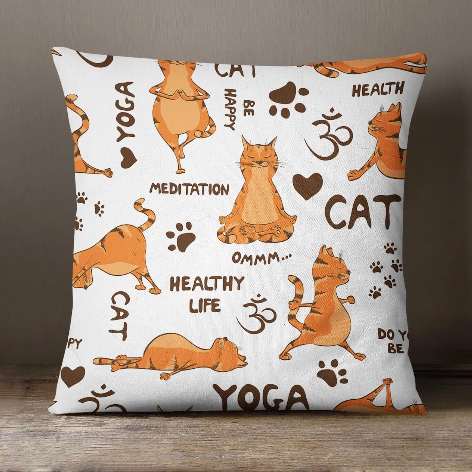 Pair Set Yoga Cat Soft Feel Cushions Cats Ginger and Multicolored Cushion - Gift Set