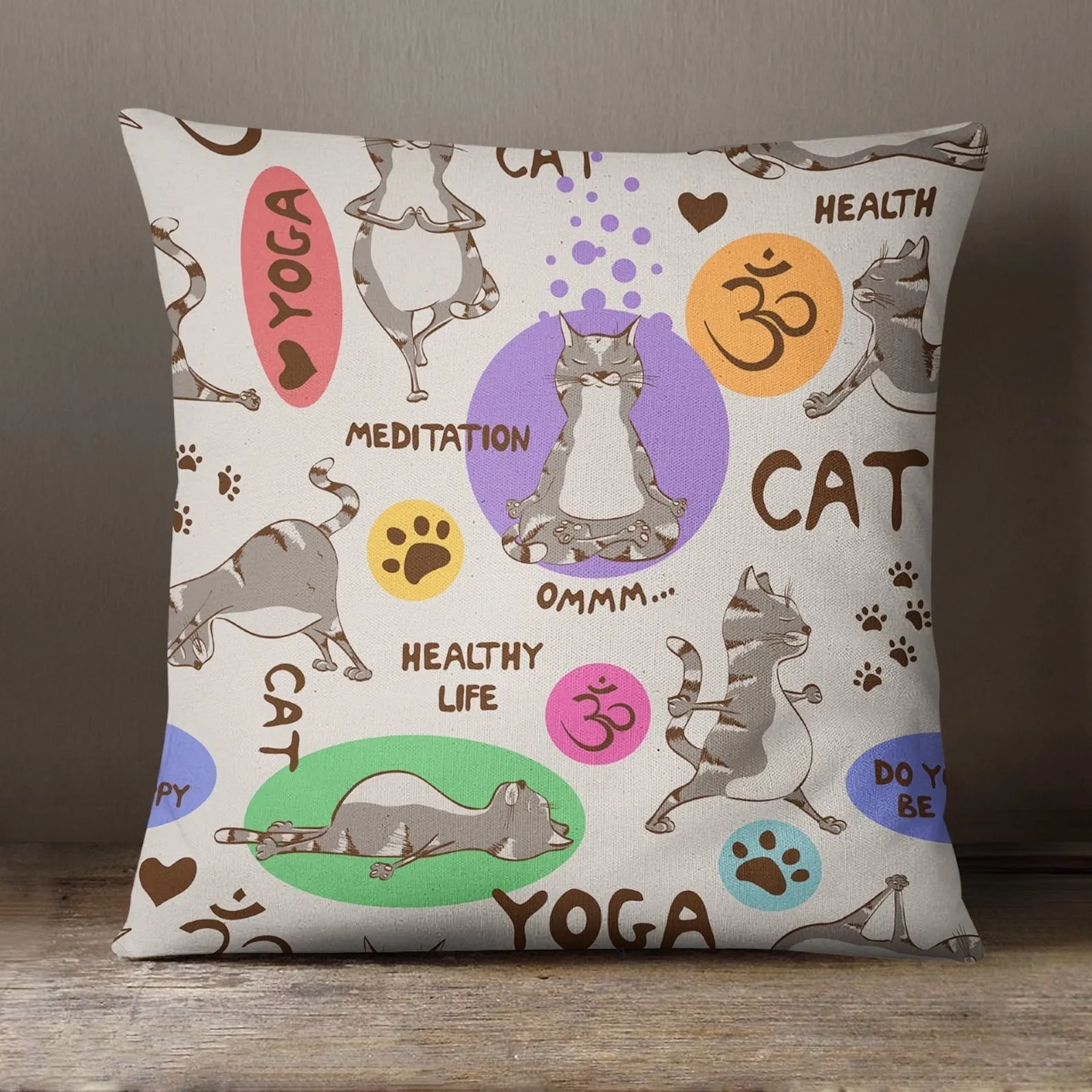 Pair Set Yoga Cat Soft Feel Cushions Cats Ginger and Multicolored Cushion - Gift Set