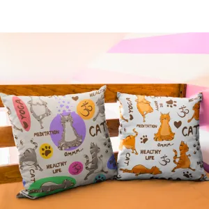 Pair Set Yoga Cat Soft Feel Cushions Cats Ginger and Multicolored Cushion - Gift Set