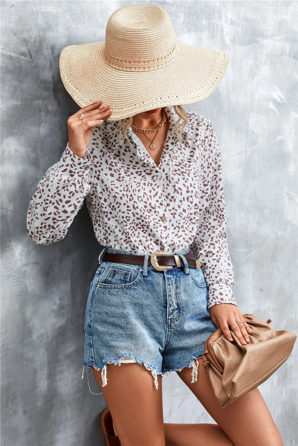 Printed Button Down Long Sleeve Shirt