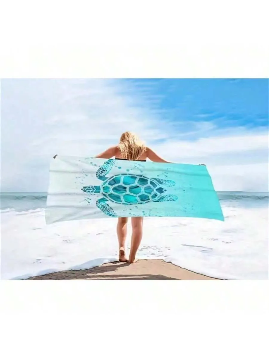 "Extra-Large Microfiber Beach Towel With Adorable Turtle Pattern - Quick-Drying For Sports, Travel, Swimming, Ponds, Yoga, And More! Lightweight And Stylish."