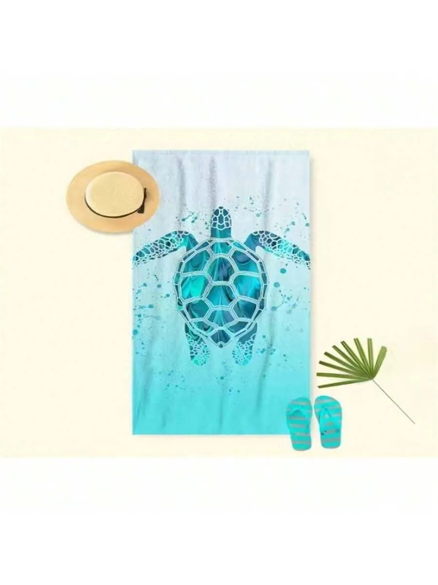 "Extra-Large Microfiber Beach Towel With Adorable Turtle Pattern - Quick-Drying For Sports, Travel, Swimming, Ponds, Yoga, And More! Lightweight And Stylish."