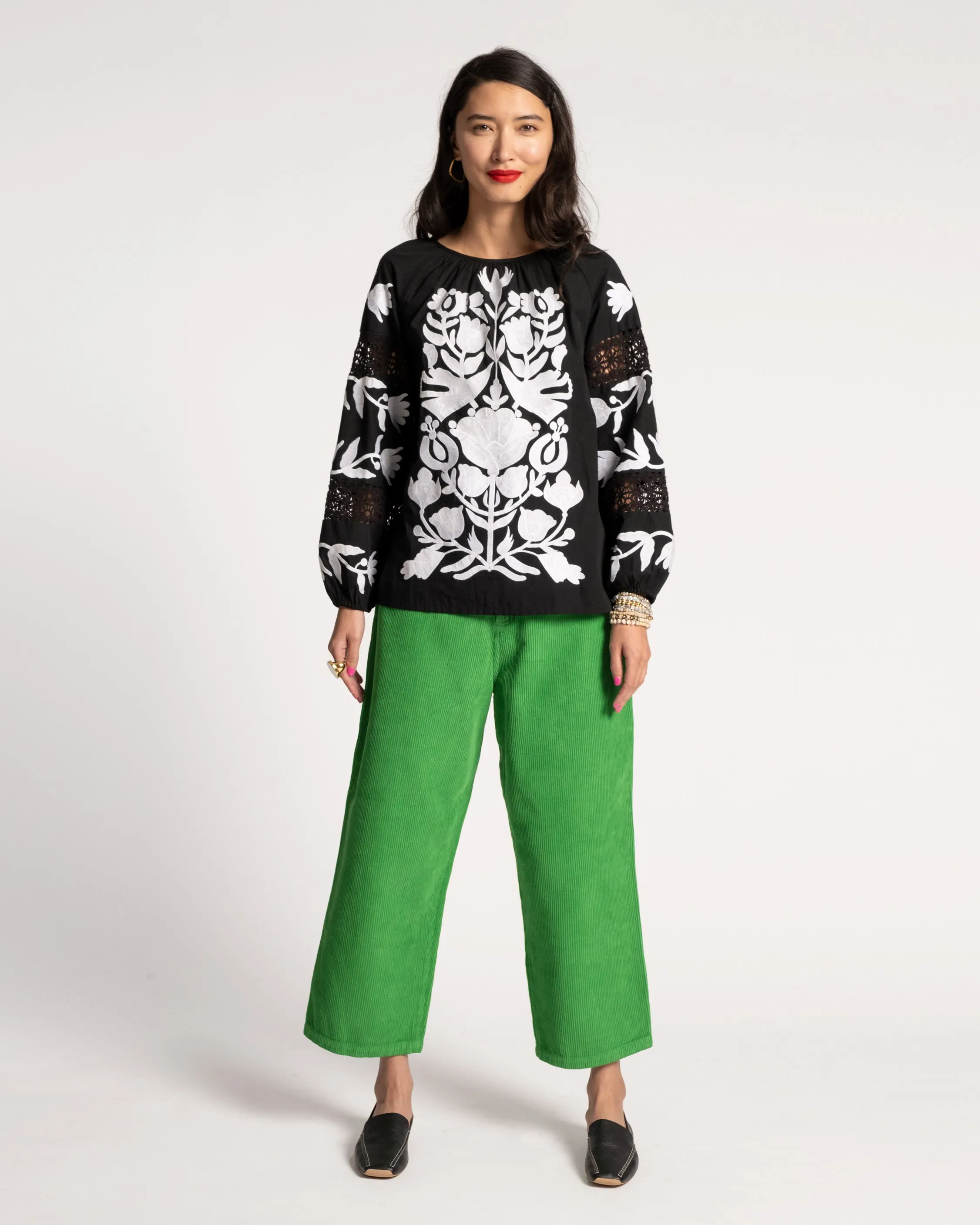 Saskia Embroidered Blouse Black White