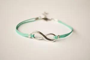 Shani & Adi Jewelry handmade silver infinity charm bracelet, turquoise string, yoga gift for her