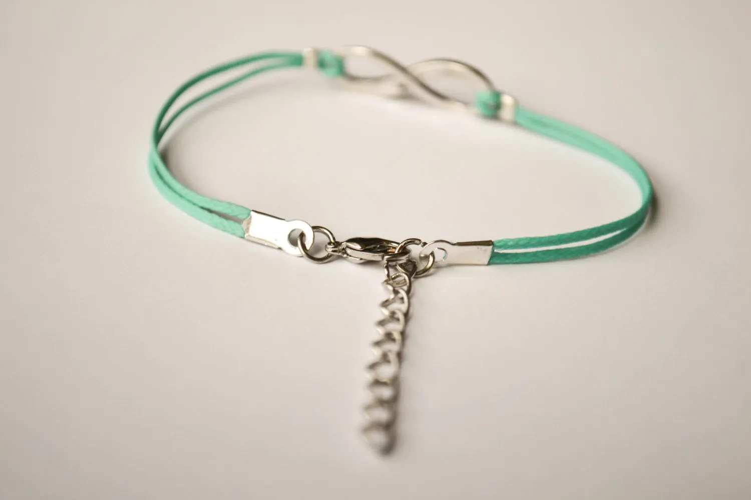 Shani & Adi Jewelry handmade silver infinity charm bracelet, turquoise string, yoga gift for her