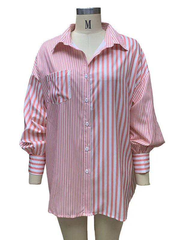 Urban Loose Striped Lapel Collar Blouses&Shirts Tops