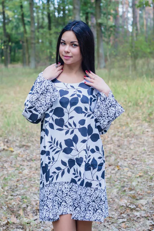 White Bella Tunic Style Caftan in Classic White Black Pattern