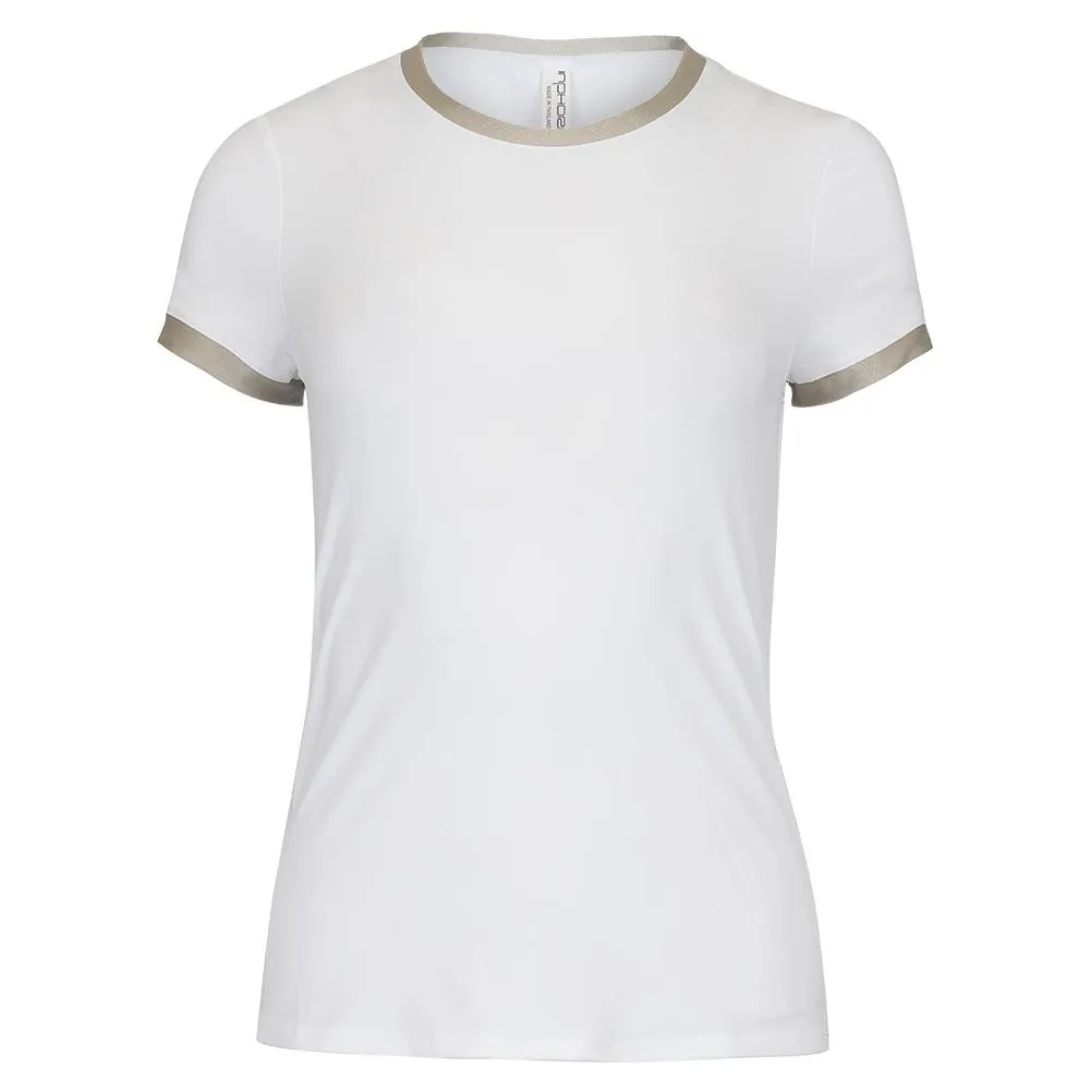 Women`s Harper Short Sleeve Tennis Top White and Silver Sand