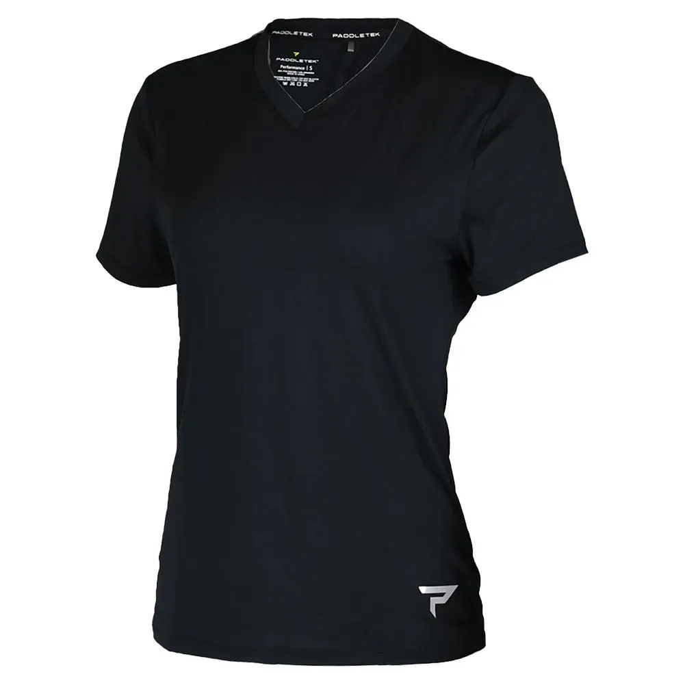 Womens Short Sleeve Performance Tennis Top Black and Sleet